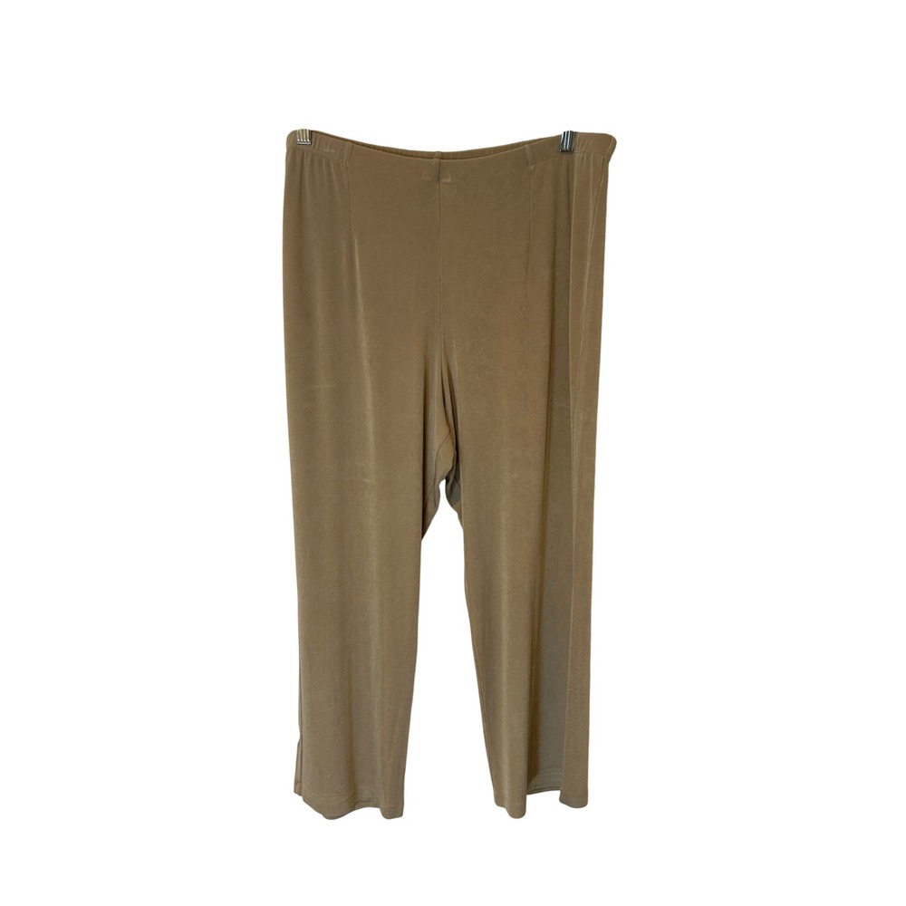 Chicos Travelers Womens Pants 3P Tan Beige Elastic Waist Slinky Knit Petite
